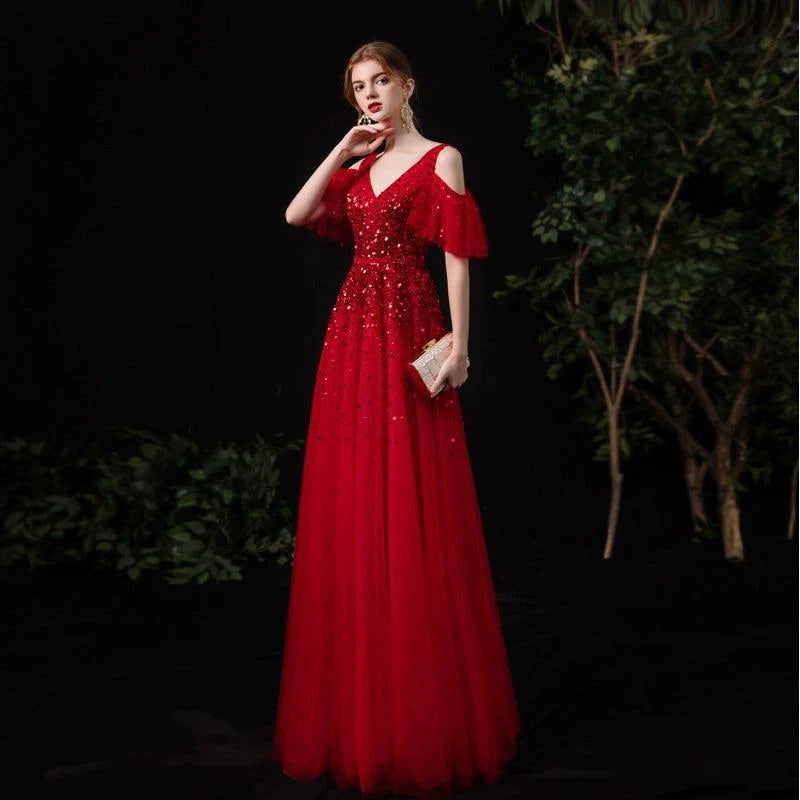 Vestido de noche con escote en V para mujer, vestido sexy de graduación, vestido formal con cuentas para mujer 