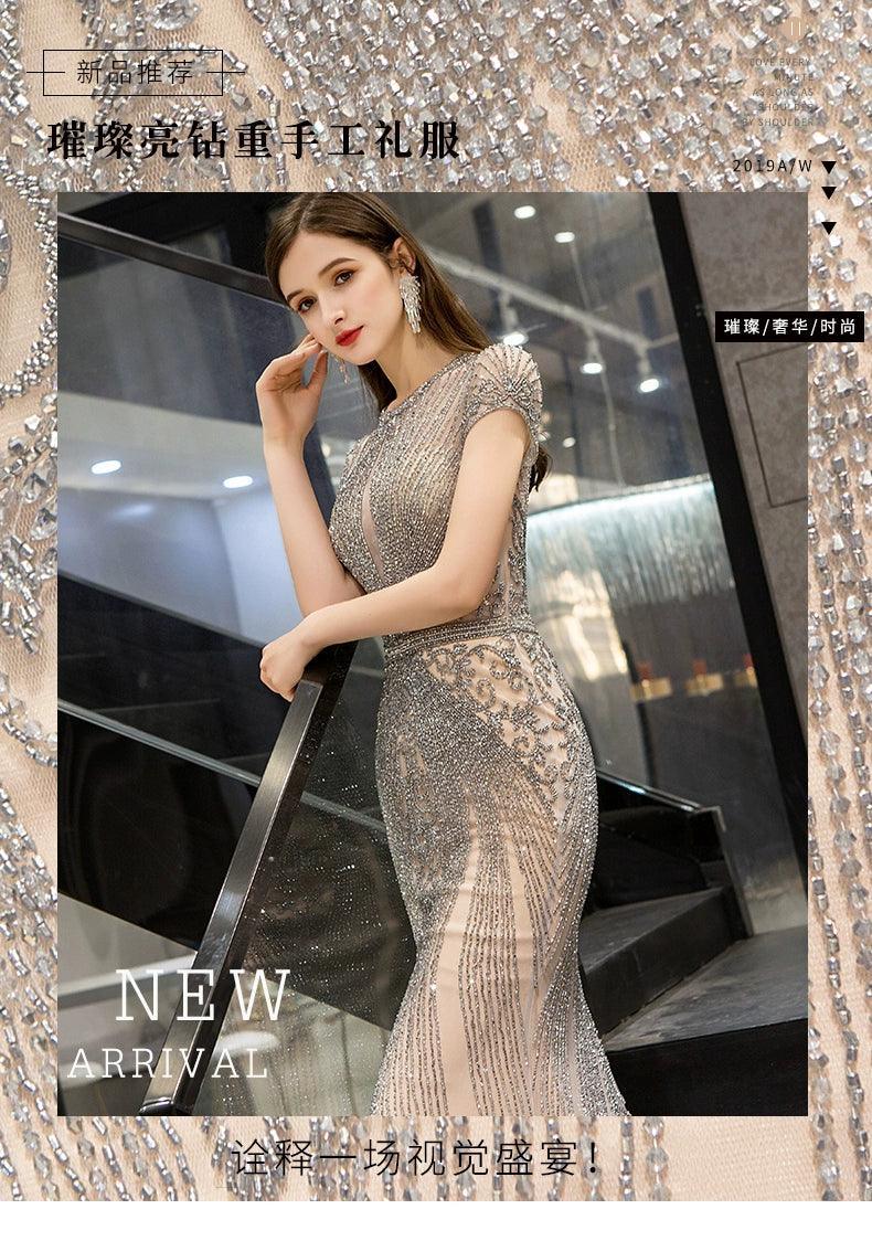 High Quality Mermaid Evening dress For Party  Women Beaded Elegant Gown