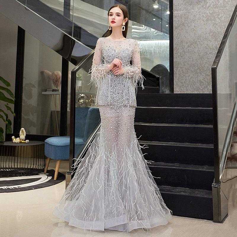 Baoleely Women's Mermaid Evening Dress Long Formal Dresses Sexy Beaded Prom Dresses for Women