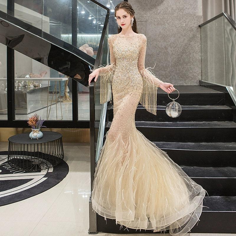 Baoleely Women's Mermaid Evening Dress Long Formal Dresses Sexy Beaded Prom Dresses for Women
