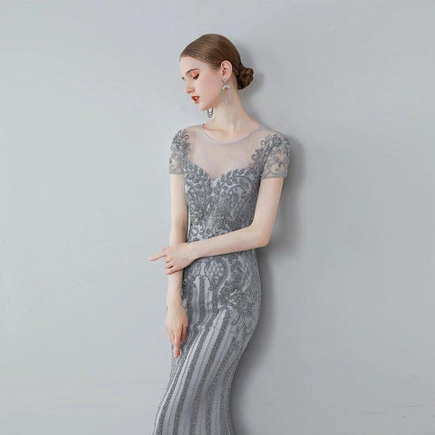 Vestido de noche largo de sirena para mujer, sexy, sin mangas, con cuentas, ideal para fiestas y eventos formales. 