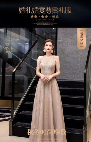 Women's A-Line Prom Dresses Sleeveless Sexy Evening Dress Beaded Formal Dress for Women