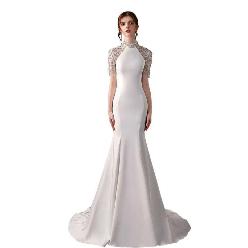 Vestido de noche largo de sirena para mujer, sexy, para baile de graduación, vestido formal con cuentas 