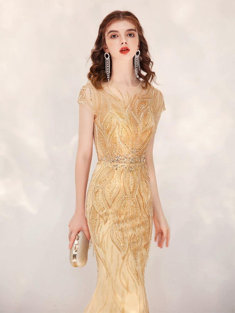 Vestido de noche de sirena para mujer, vestido de fiesta sexy con cuentas, vestido largo formal para mujer 