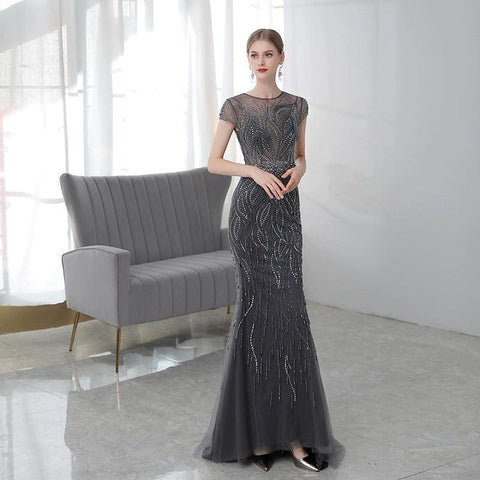 Robe de soirée sirène longue sans manches pour femme, tenue de bal perlée 