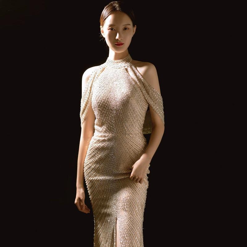 Vestido de noche de sirena para mujer, vestido de fiesta sexy con cuentas, vestido largo formal para mujer 