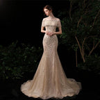 Robe de soirée longue sirène pour femme, robe de bal perlée 