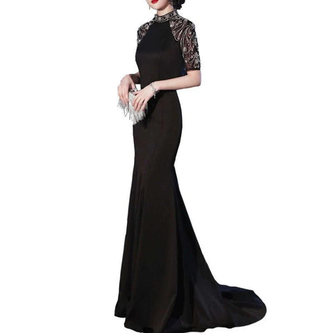 Robe de soirée sirène longue et sexy pour femme, tenue de bal perlée 