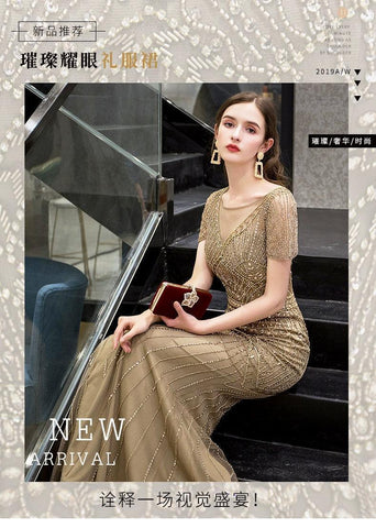 Vestidos de noche de sirena para mujer, vestidos de fiesta con cuentas, vestidos largos de gala 