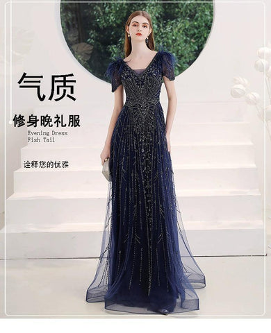 Robe de soirée à col en V, robe de bal sexy, robe de soirée perlée pour femme 