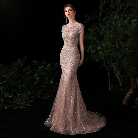 Robe de soirée sirène pour femme, robe de bal sexy, longue, sans manches, avec perles 