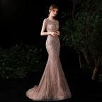 Vestido de noche de sirena para mujer, vestido de fiesta sexy para mujer, vestido largo de gala sin mangas con cuentas 