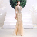 Vestido de noche de sirena para mujer, vestido largo de fiesta con escote en V y vestido formal con cuentas 