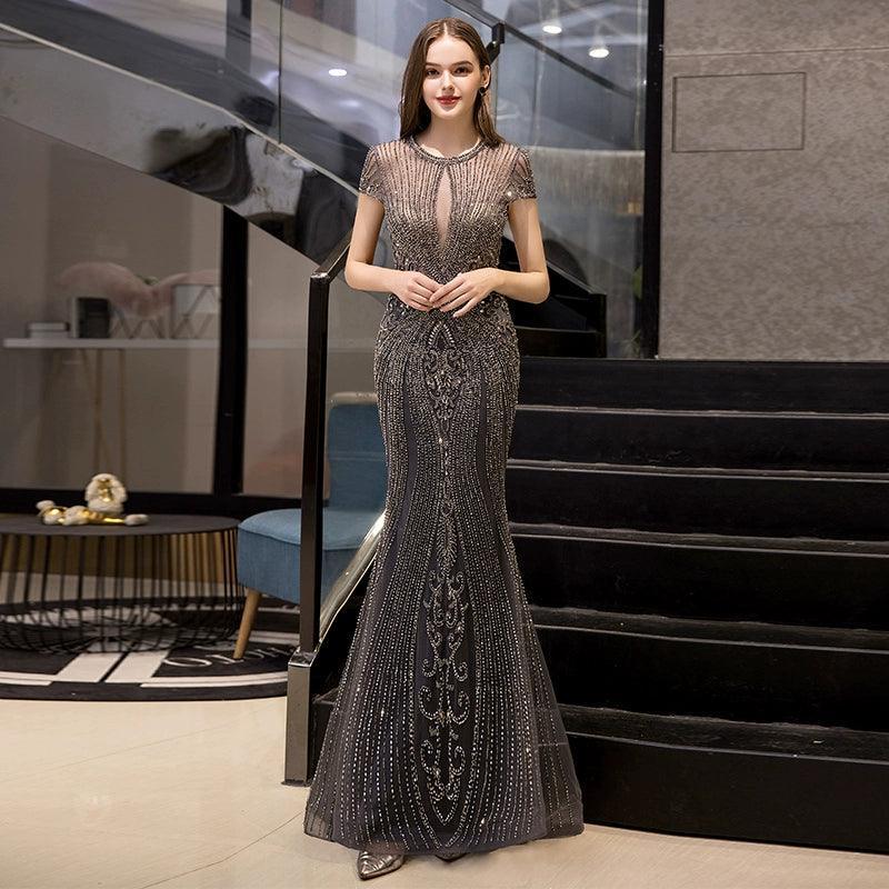 Women's Mermaid Evening Dress Long Sexy Prom Dresses Sleeveless Beaded Formal Dresses