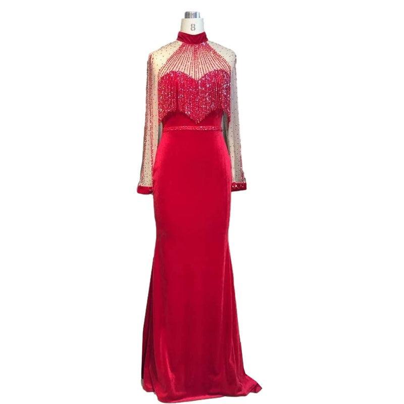 Robe de soirée sexy pour femme, robe de bal sirène, longue, perlée 