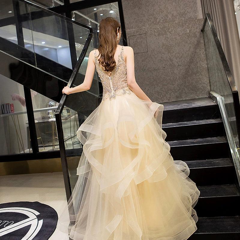 Vestido de noche de gala para mujer, vestido largo formal sin mangas con cuentas, vestido de novia 