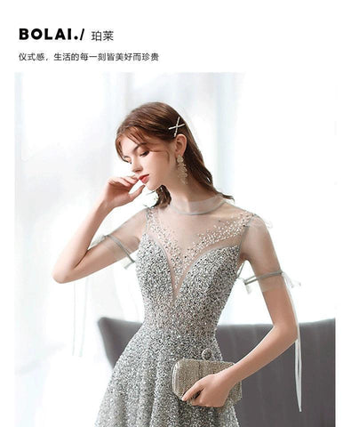 Robe de soirée trapèze sexy pour femme, robe de bal perlée 