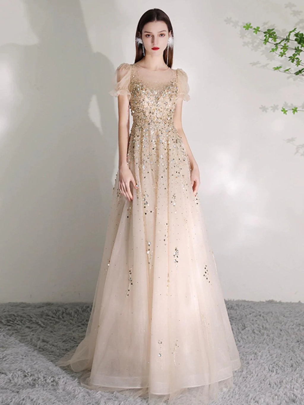 Women's V-Neck Evening Dress Sexy Prom Dresses Beaded Formal Dresses for Women