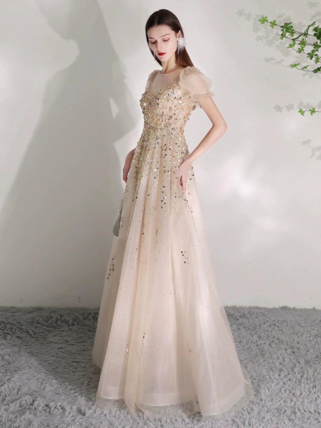 Women's V-Neck Evening Dress Sexy Prom Dresses Beaded Formal Dresses for Women
