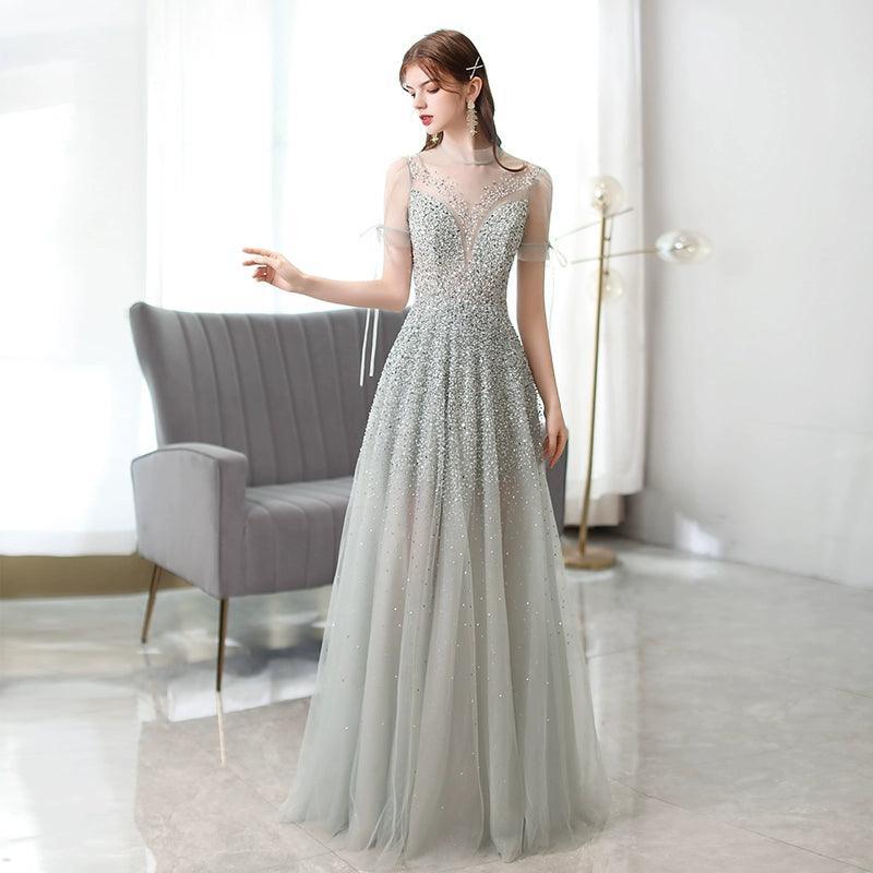 Robe de soirée trapèze sexy pour femme, robe de bal perlée 