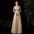 Vestido de noche de corte A para mujer, vestido sexy de graduación, vestido formal con cuentas, sin mangas para mujer 