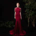 Vestido de noche largo de sirena para mujer, sexy, para baile de graduación, vestido formal con cuentas 