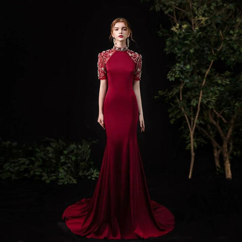Robe de soirée sirène longue et sexy pour femme, tenue de bal perlée 