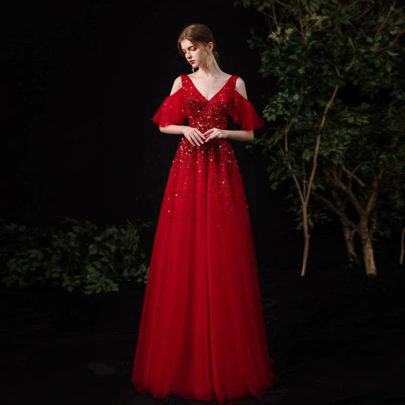 Vestido de noche con escote en V para mujer, vestido sexy de graduación, vestido formal con cuentas para mujer 