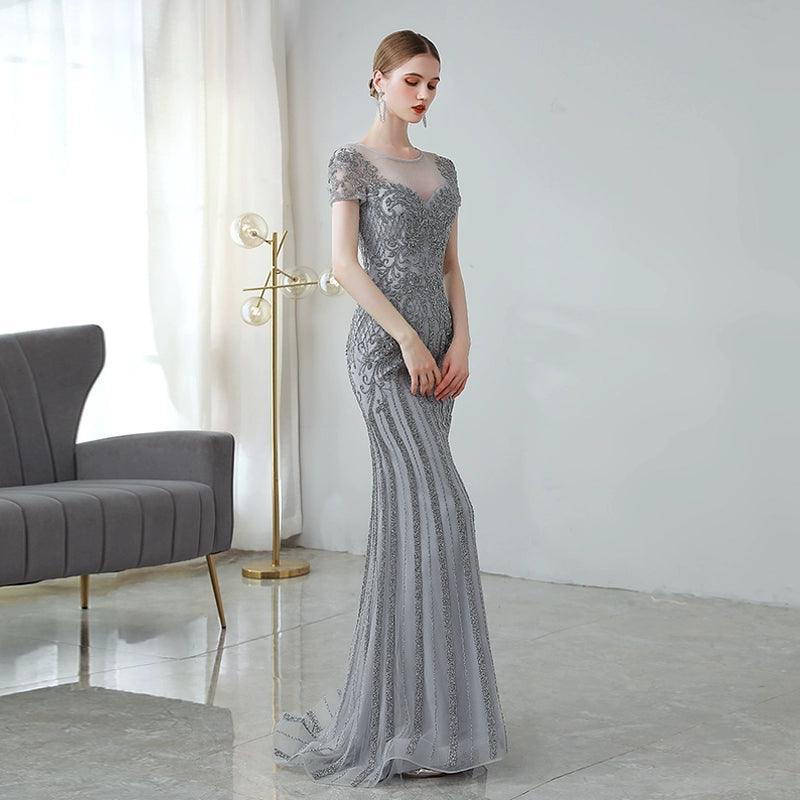 Women's Mermaid Evening Dress Long Sexy Prom Dresses Sleeveless Beaded Formal Dresses
