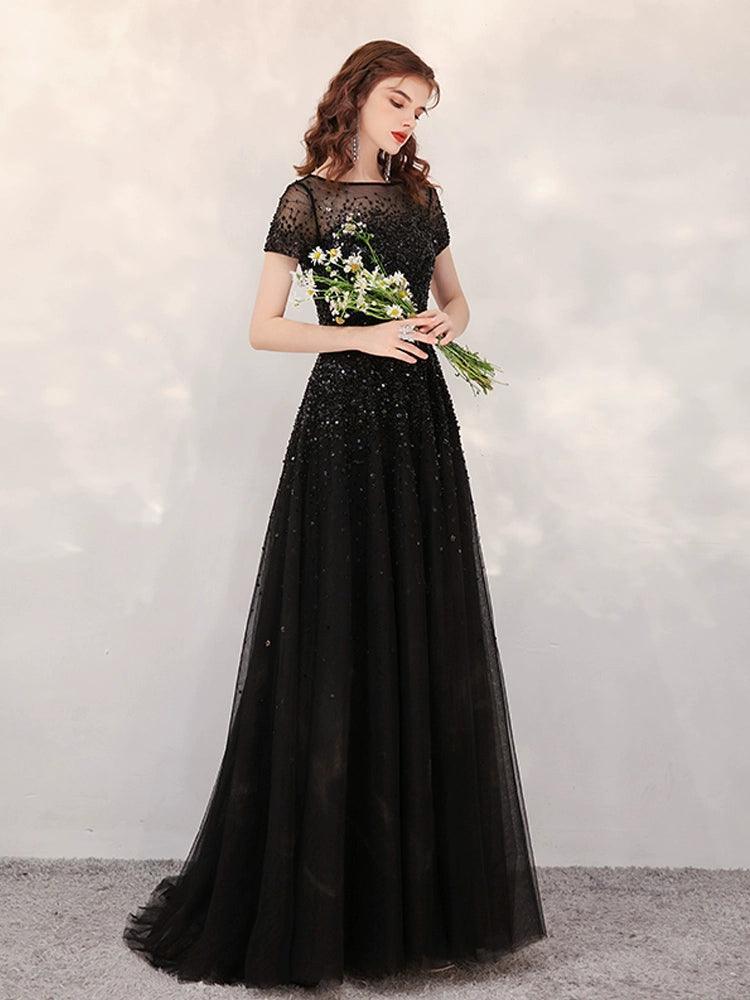 Women's A-Line Evening Dress Long Prom Dresses Sleeveless Beaded Formal Dresses for Women