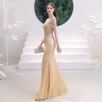 Robe de soirée sirène sexy pour femme, robe de bal longue et élégante avec perles 