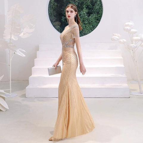 Women's Mermaid Evening Dress Sexy Beaded Prom Dresses Long Formal Dresses for Women