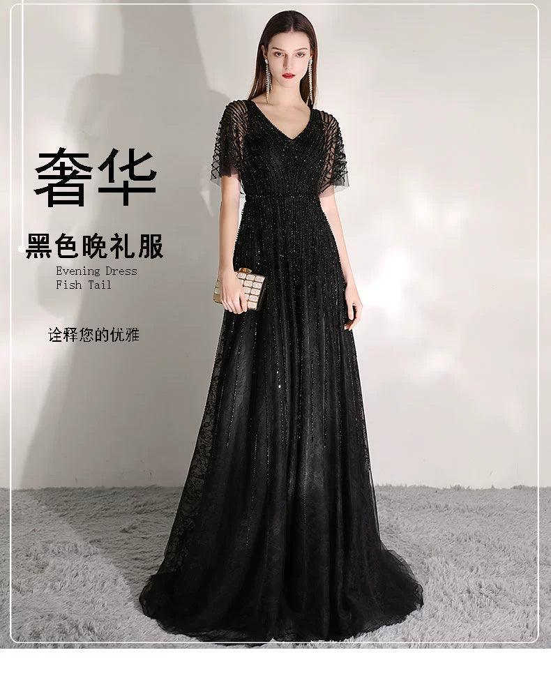 Vestido de noche de corte A para mujer, vestido sexy de graduación, vestido formal con escote en V y cuentas para mujer 