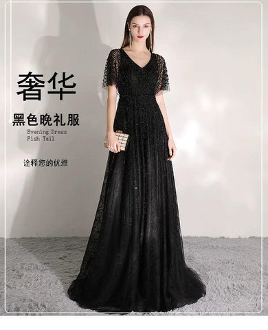 Robe de soirée trapèze sexy pour femme, robe de bal perlée à col en V, robe de soirée élégante pour femme 