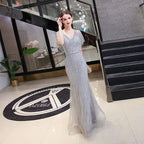 Vestido de noche de sirena para mujer, vestido de fiesta largo con cuentas y escote en V, vestido formal para mujer 
