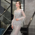 Women's Mermaid Evening Dress Long V-Neck Prom Dresses Beaded Formal Dresses