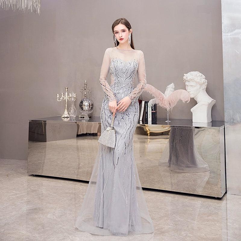 Women's Mermaid Evening Dress Long Prom Dresses Beaded Formal Dresses for Women