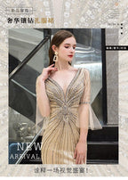 Women's Mermaid Evening Dress V-Neck Prom Dresses Beaded Formal Dresses for Women
