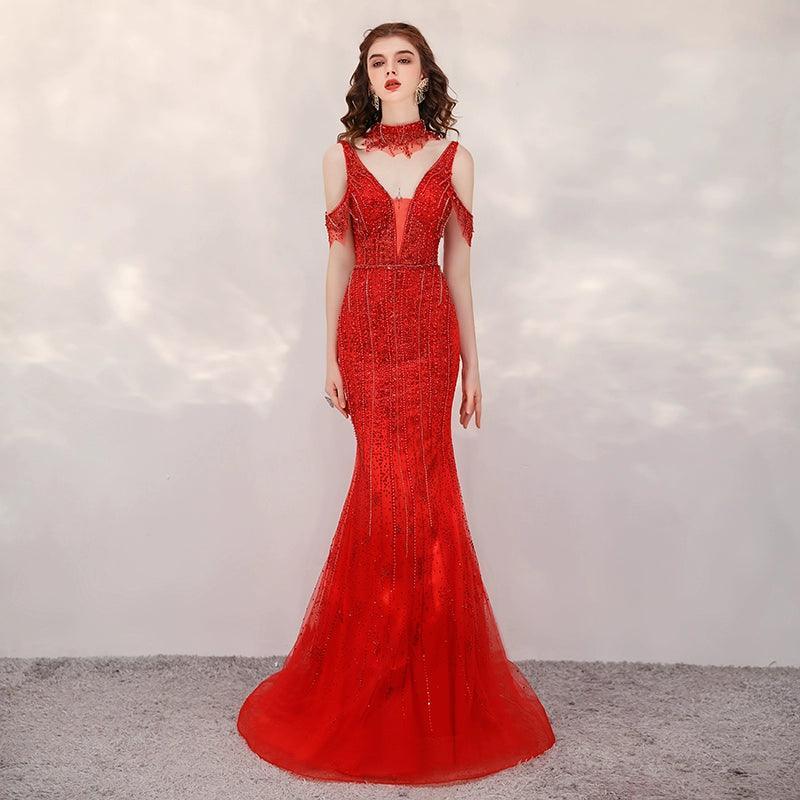 Vestidos largos de noche estilo sirena para mujer, vestidos de fiesta con cuentas, vestidos formales 