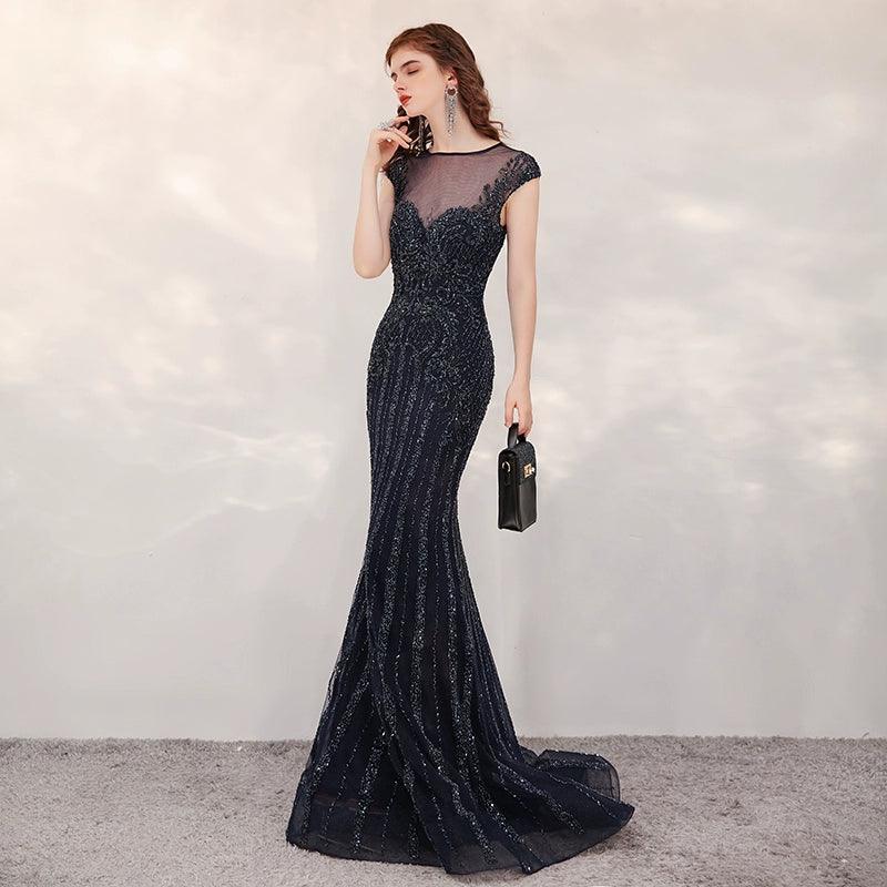 Robe de soirée sirène longue pour femme, robe de bal perlée 
