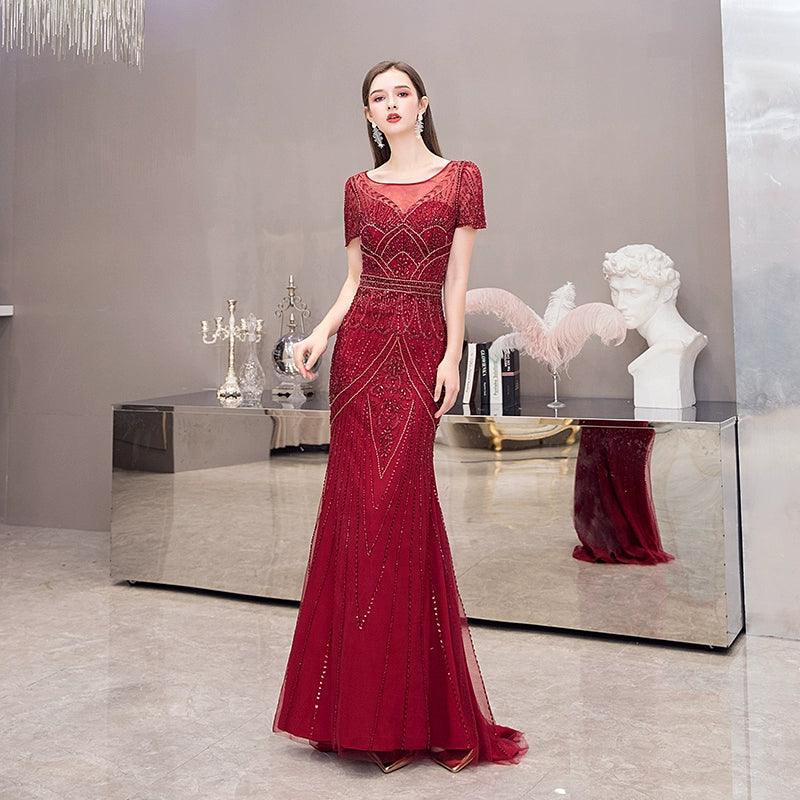 Women's A-Line Evening Dress Sexy Prom Dresses Beaded Formal Dresses for Women