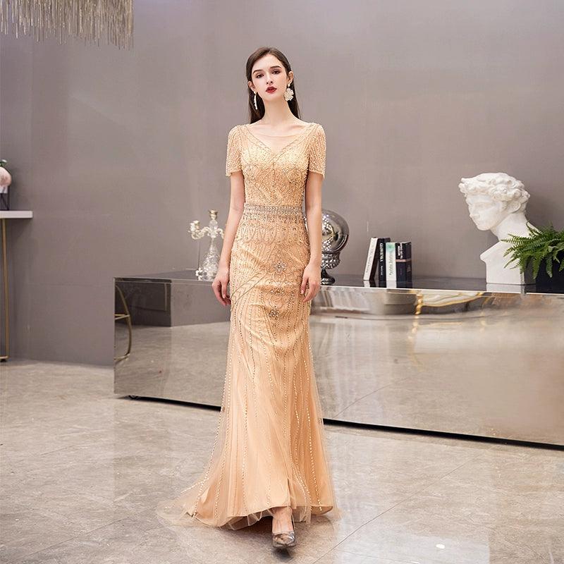 Vestido de noche de sirena para mujer, vestido de fiesta sexy, vestido largo formal con cuentas para mujer 