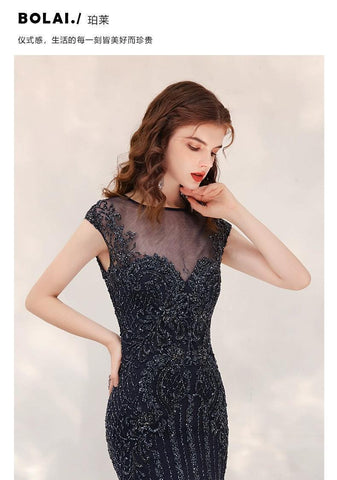 Women's Mermaid Evening Dress Long Prom Dresses Beaded Formal Dresses for Women