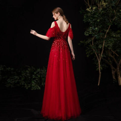 Women's V-Neck Evening Dress Sexy Prom Dresses Beaded Formal Dresses for Women