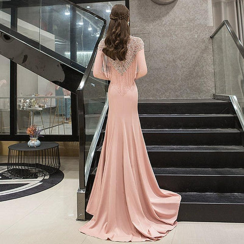 Vestido de noche de sirena para mujer, vestido de fiesta sexy con cuentas, vestido largo de encaje para mujer 