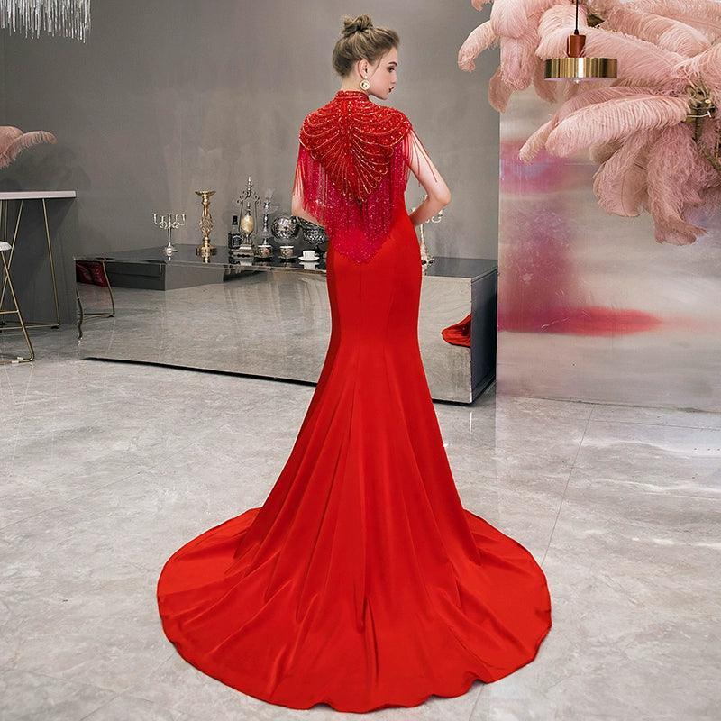 Vestido largo de noche sexy estilo sirena para mujer, vestido de gala con cuentas para mujer 