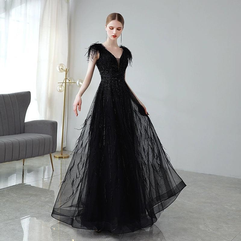Vestido de noche de corte A para mujer, vestido sexy de graduación, vestido formal con escote en V y cuentas para mujer 