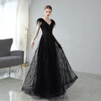 Vestido de noche de corte A para mujer, vestido sexy de graduación, vestido formal con escote en V y cuentas para mujer 