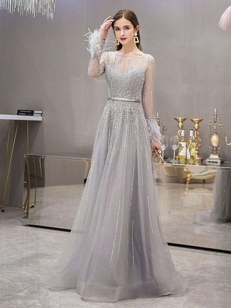 Vestidos de noche de corte A para mujer, vestidos de fiesta con cuentas, vestidos largos formales para mujer 