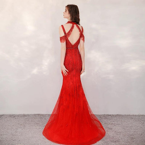 Robe de soirée sirène pour femme, robe de bal longue, robe de soirée perlée 